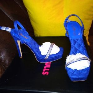 Brand New Blue suede cushion sparkly high heel